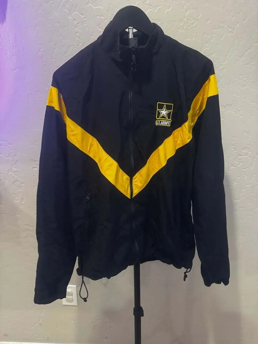US Army APFU Army Physical Fitness Uniform Jacket Black Yellow Small Long